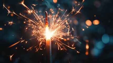 Canvas Print - A Single Sparkler Burning Brightly with a Blurred Background