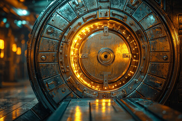 Poster - A bank vault door left open, symbolizing the loss of wealth during a financial crisis. Concept of business.