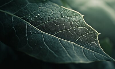 Wall Mural - Close-up of green textured leaf