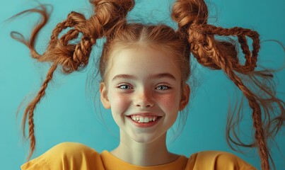 Poster - Creative trend collage of funny young girl toothy smile braids hair good mood weird freak bizarre unusual fantasy