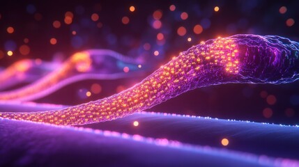 Wall Mural - Abstract Glowing Nerve Fiber with Bokeh Lights