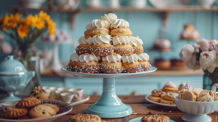 Wall Mural - Sweet Delights on a Blue Stand