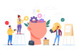 © ssstocker - Put knowledge in head. People putting cog gear wheels with idea in brain inside, intelligence mental training skill development learning strategy brainstorming vector illustration