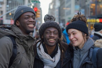 Sticker - Group of diverse people having fun in New York City, USA.