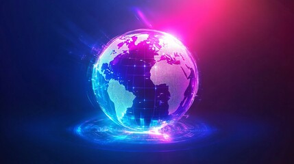 Poster - A Holographic Earth Globe Surrounded by Blue and Pink Light