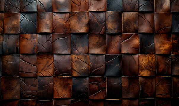 Dark brown background with intertwined texture of leather stripes.