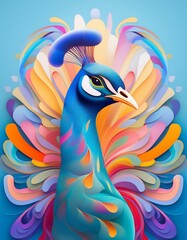 Wall Mural - Peacock with colorful design