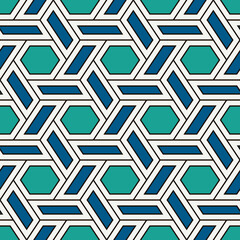 Wall Mural - Hexagonal seamless pattern. Mosaic tiles. Geometrical wallpaper. Honeycomb print. Ethnic ornament illustration. Wicker background. Flooring image. Geometric backdrop. Vector work