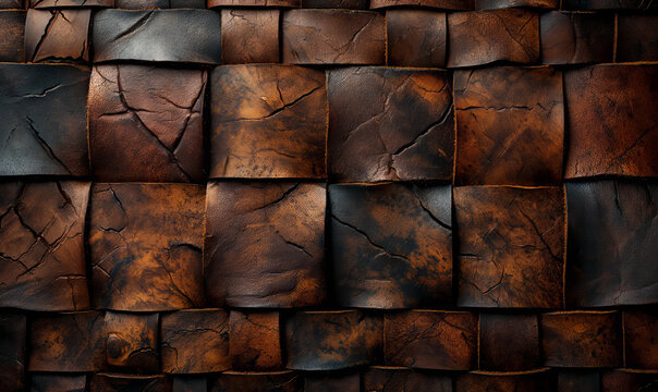 Dark brown background with intertwined texture of leather stripes.