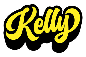 Fototapete - Given name Kelly written in retro groovy three-dimensional script lettering