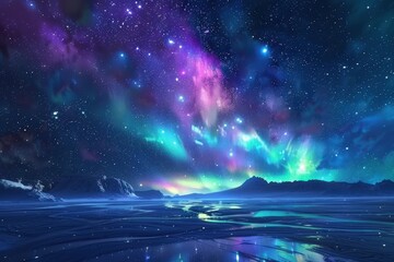 Wall Mural - the sky is filled with stars and a purple moon, generative ai image