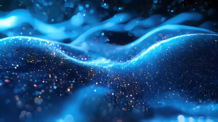 Poster - Abstract digital wave with glowing particles. Futuristic shape with depth of field and bokeh