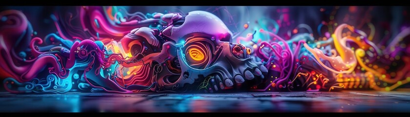 AI robots painting a futuristic mural, street art, cyberpunk, vibrant colors, highly detailed, creative