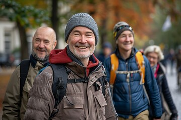 Poster - Portrait of a senior man with his friends in the background.