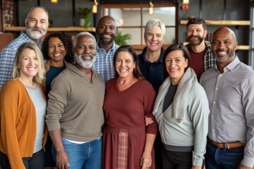 Sticker - Group of diverse people standing together in a row smiling at the camera