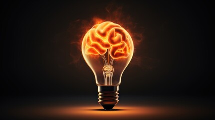 A glowing brain inside a light bulb symbolizes intellectual energy and creative thinking