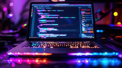 Coding and programming environments, high-tech, vibrant colors, photography, detailed, modern