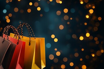 Wall Mural - Colorful shopping bags against a blurred bokeh background, evoking a festive shopping atmosphere.