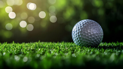 Wall Mural - A close-up of a golf ball resting on lush green grass.