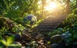 © Nattapat - Solar panels among lush greenery with Earth in the background, representing ecofriendly energy solutions and environmental protection, highresolution