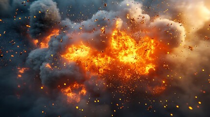 Canvas Print - A dramatic explosion with fiery flames and smoke billowing into the sky.