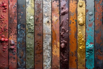 Textured surfaces of colored aluminum, copper, stainless steel, and brass on various backgrounds