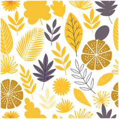 Wall Mural - yellow flower of seamless pattern,vector hand-drawn botanical element, doodle floral background, min