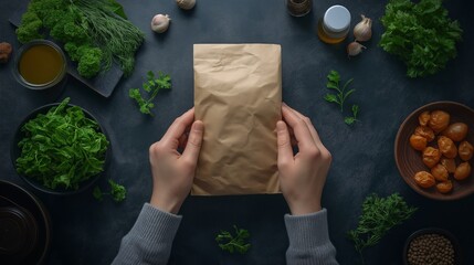 Hands unwrapping sustainable packaging biodegradable material product innovation eco-friendly. AI generated