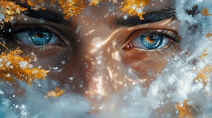 Close Up of Blue Eyes in a Dreamy Winter Scene