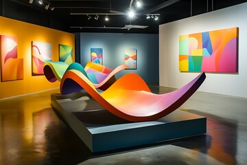 Wall Mural - A vibrant art gallery featuring colorful abstract sculptures and paintings.