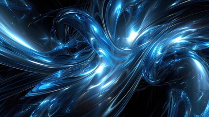 Abstract Swirling Blue and Black Fractal Design