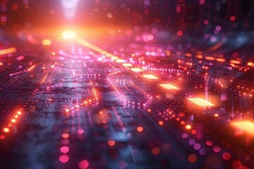 Fototapete - Futuristic background featuring neon arrows and copy space for creative inscription and design