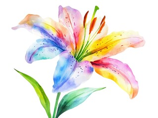 Wall Mural - Colorful watercolor painting of lily clip-art on white background, vibrant, watercolor, painting, lily, clip-art, floral. on white background  