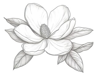 Poster - A Magnolia flower drawing with line-art on white background  