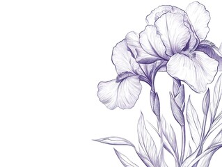 Poster - A iris flower drawing with line-art on white background  