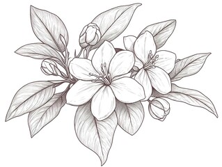 Sticker - A jasmine flower drawing with line-art on white background  