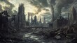 © Boraryn - A desolate, post-apocalyptic landscape featuring ruined buildings and a dark, cloudy sky.