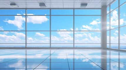 Poster - empty glass floor of modern office building and blue sky. 