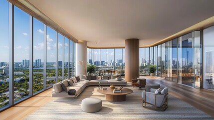 Wall Mural - Panoramic Showcase Capturing the Essence of Modernity, Elegance, and Prosperous Real Estate Properties in the Heart of Urban Innovation and Business Excellence 