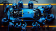 © Siasart - A pit crew services a blue race car during a fast-paced pit stop.
