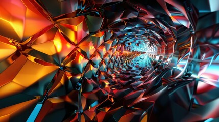 Abstract Tunnel of Interlocking Metallic Polygons