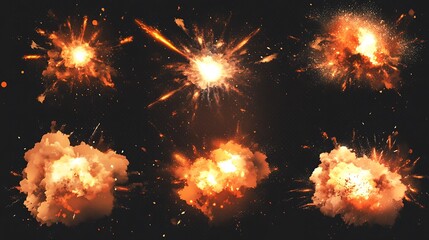 Sticker - A collection of explosion effects with varying shapes and sizes, suitable for graphic design and visual effects.