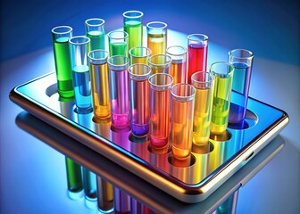 Revolutionizing scientific research, this concept merges vibrant 3D test tubes with cell phone technology, offering transformative solutions for digital laboratory applications and enhanced scientific