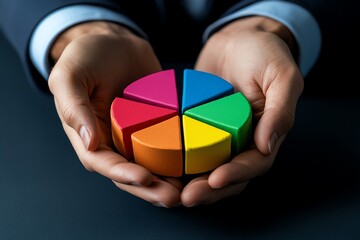 Poster - Business analyst presenting a pie chart that breaks down the LTV of different customer demographics, representing the diverse value brought by various customer segments, symbolizing data segmentation