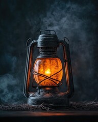 Wall Mural - spooky pumpkin lantern on dark background