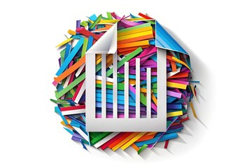 A stylized shredding icon, symbolizing document destruction, features a colorful, abstract design with torn paper strips and a bold, modern aesthetic.