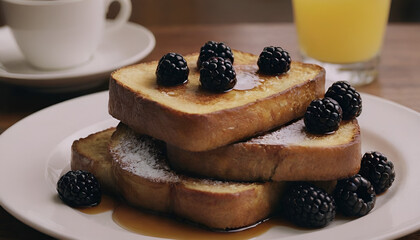 Wall Mural - blackberry french toast on a plate