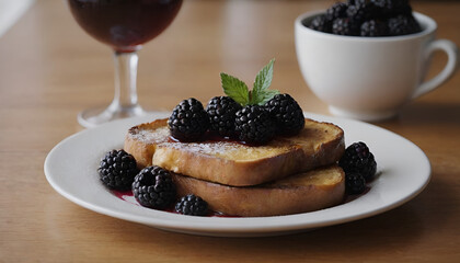 Wall Mural - blackberry french toast on a plate