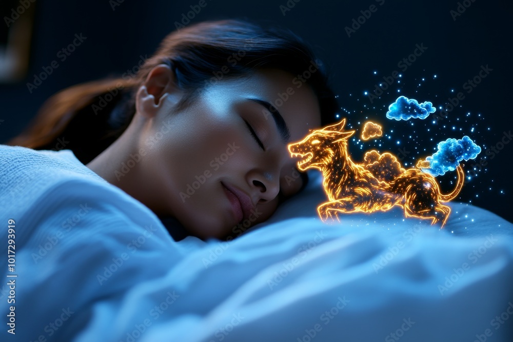 Realistic image of a person in deep sleep, with subtle dream-like ...