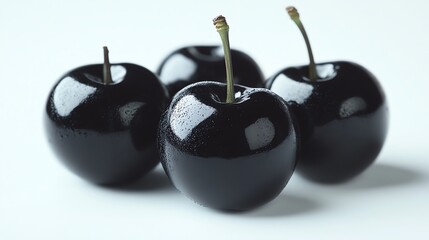 Wall Mural - Juicy black cherries, isolated on white background, detailed texture